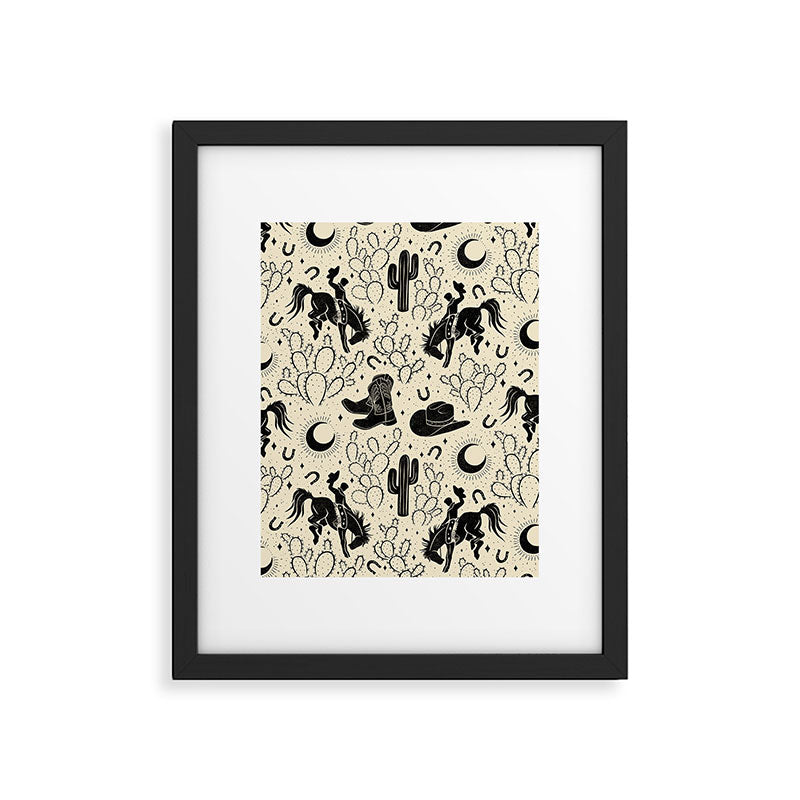 Cowboys and Cacti - cream and black Framed Art Print Gallery Image 6