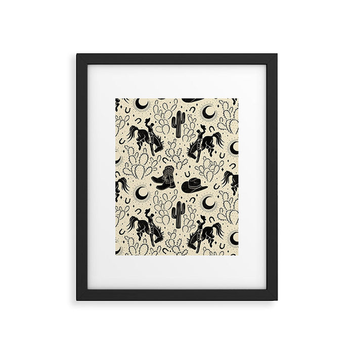 Cowboys and Cacti - cream and black Framed Art Print Gallery Image 1