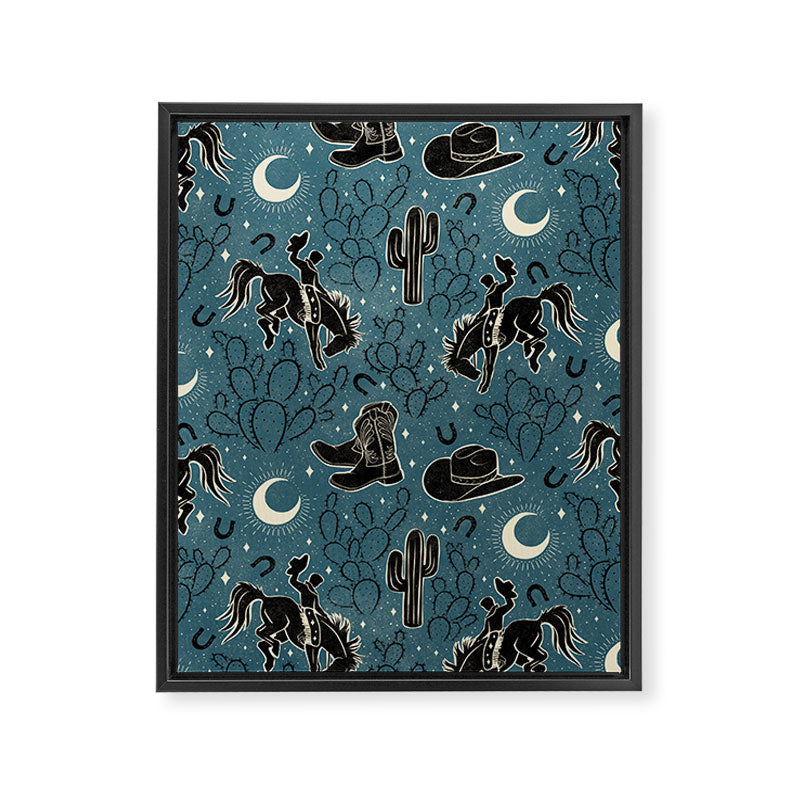 Cowboys and Cacti - midnight Framed Canvas Print Gallery Image 8