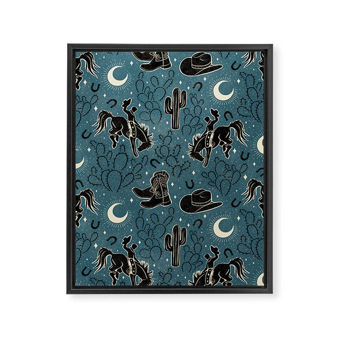 Cowboys and Cacti - midnight Framed Canvas Print Gallery Image 1
