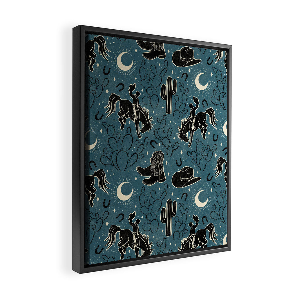 Cowboys and Cacti - midnight Framed Canvas Print Gallery Image 2