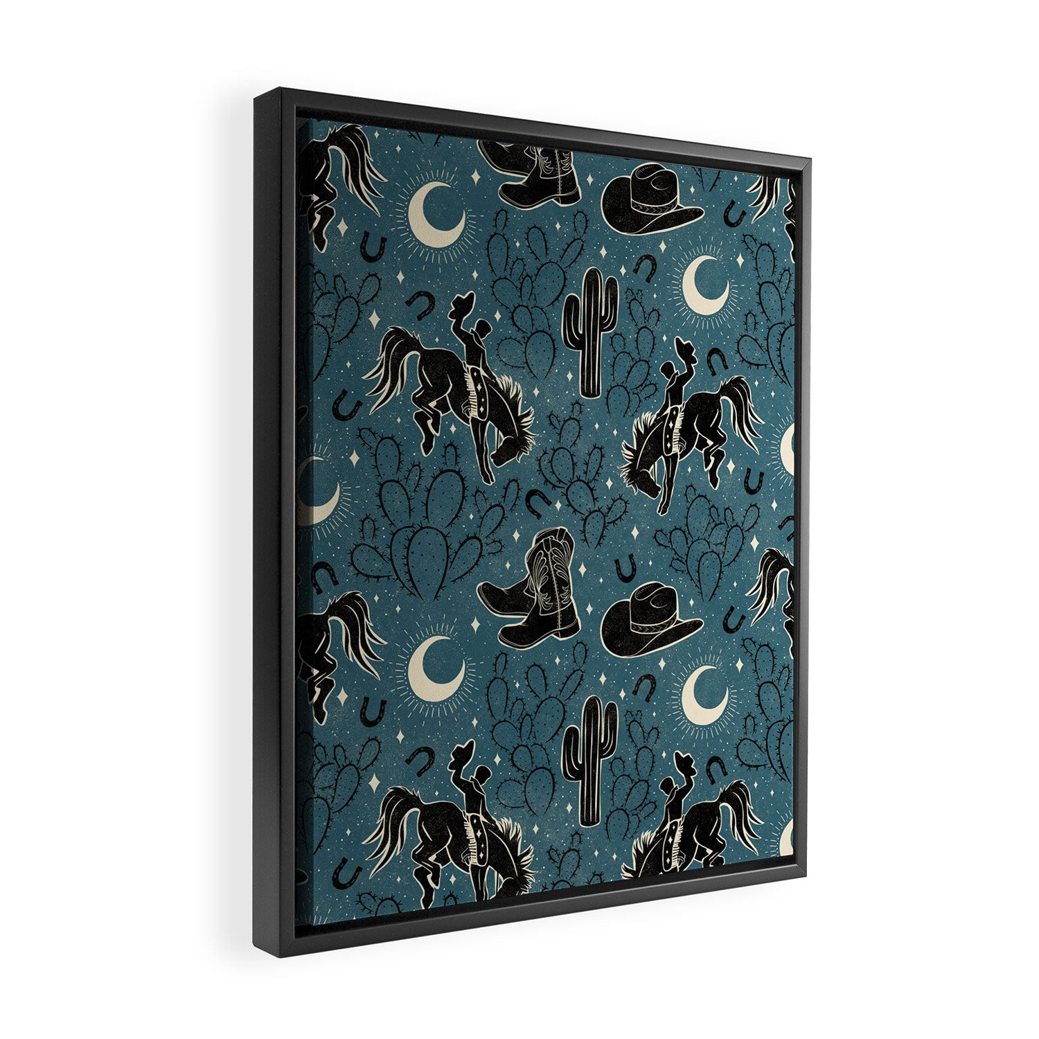 Cowboys and Cacti - midnight Framed Canvas Print Gallery Image 2