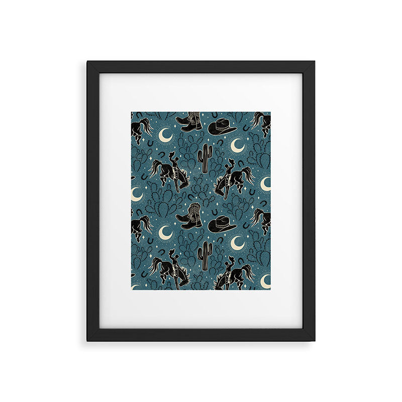 Cowboys and Cacti - midnight Framed Art Print Gallery Image 6