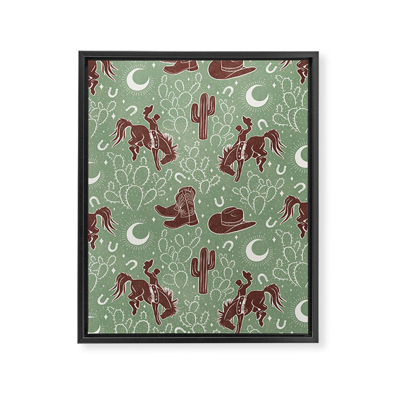 Cowboys and Cacti - sage Framed Canvas Print Gallery Image 8