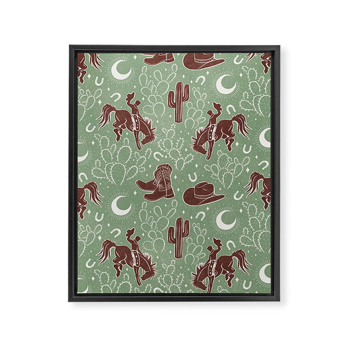 Cowboys and Cacti - sage Framed Canvas Print Gallery Image 1