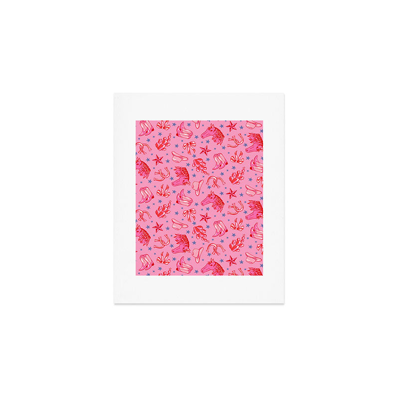 Cowgirl Christmas - pink and red Art Print Gallery Image 1