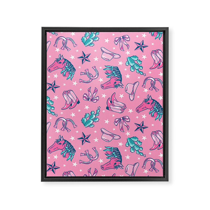 Cowgirl Christmas - pink and teal Framed Canvas Print Gallery Image 1