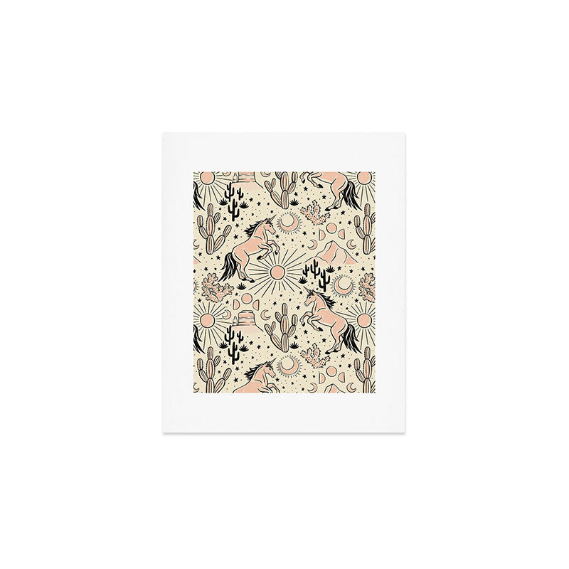 Desert Unicorn - Black, peach pink, and cream Art Print Gallery Image 1