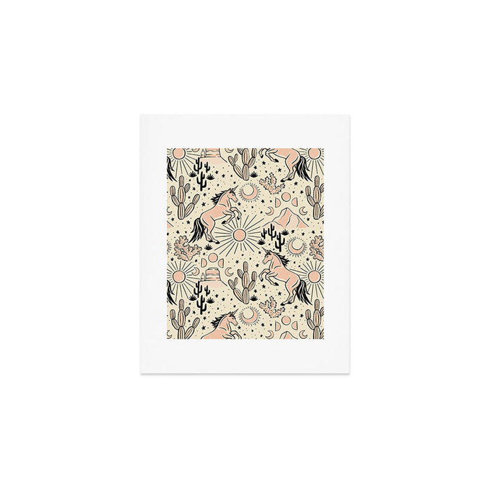 Desert Unicorn - Black, peach pink, and cream Art Print Gallery Image 1