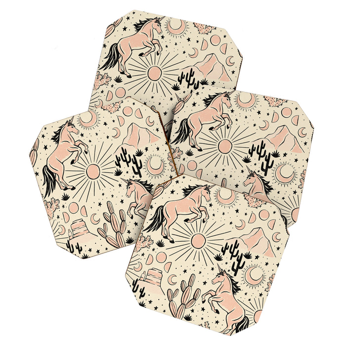 Desert Unicorn - Black, peach pink, and cream Coaster Gallery Image 1