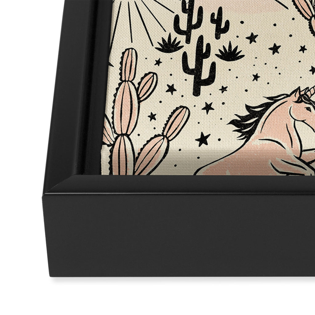Desert Unicorn - Black, peach pink, and cream Framed Canvas Print Gallery Image 3