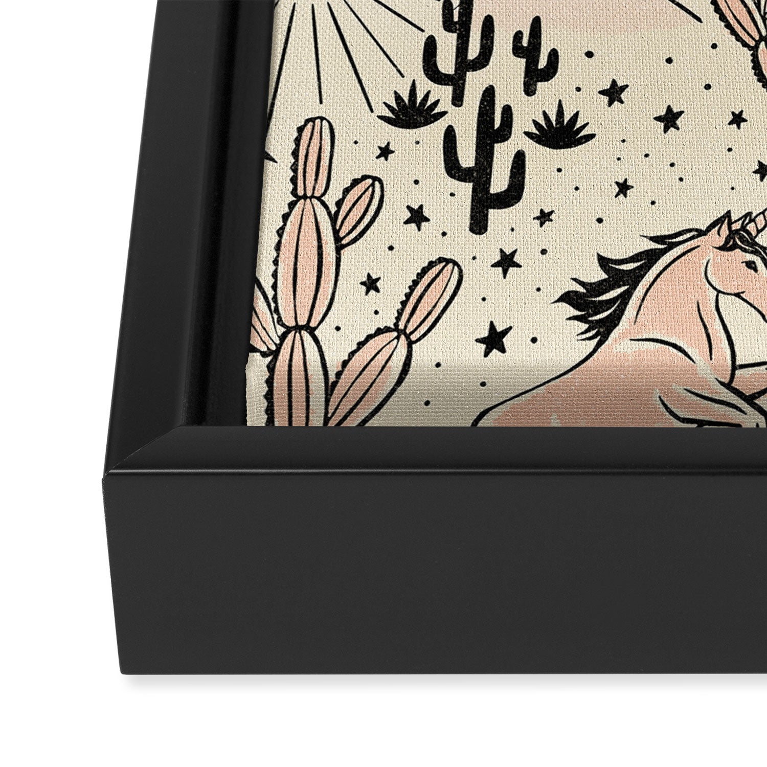 Desert Unicorn - Black, peach pink, and cream Framed Canvas Print Gallery Image 3