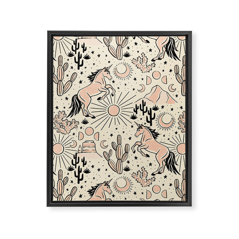 Desert Unicorn - Black, peach pink, and cream Framed Canvas Print Gallery Image 8