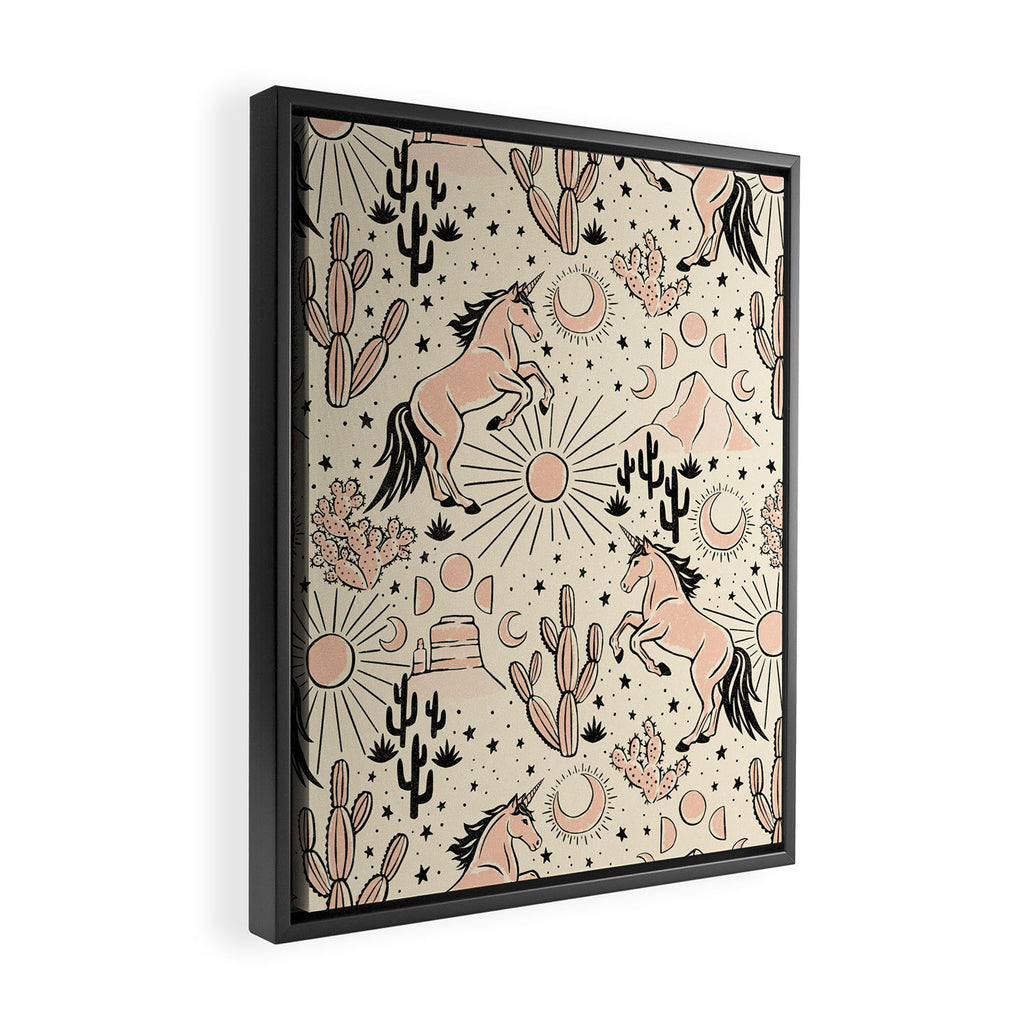 Desert Unicorn - Black, peach pink, and cream Framed Canvas Print Gallery Image 2