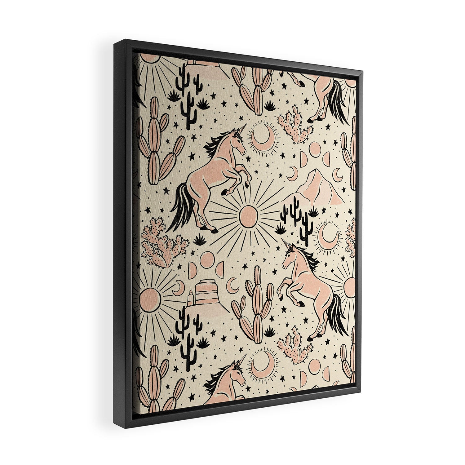 Desert Unicorn - Black, peach pink, and cream Framed Canvas Print Gallery Image 2