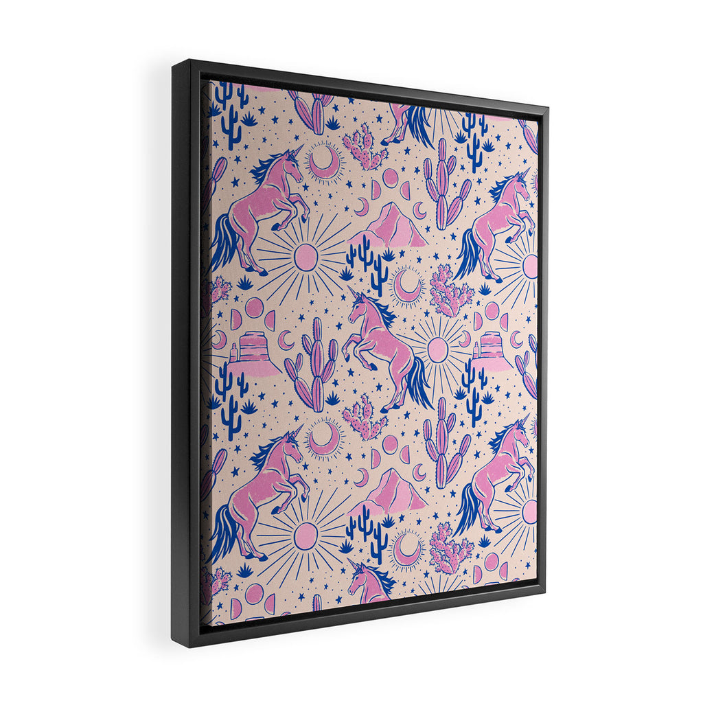 Desert Unicorn - pink and ultramarine  Framed Canvas Print Gallery Image 2
