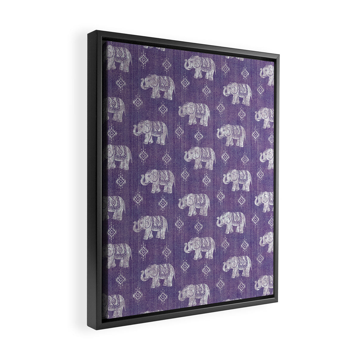Elephants on Linen - Amethyst Framed Canvas Print Gallery Image 2