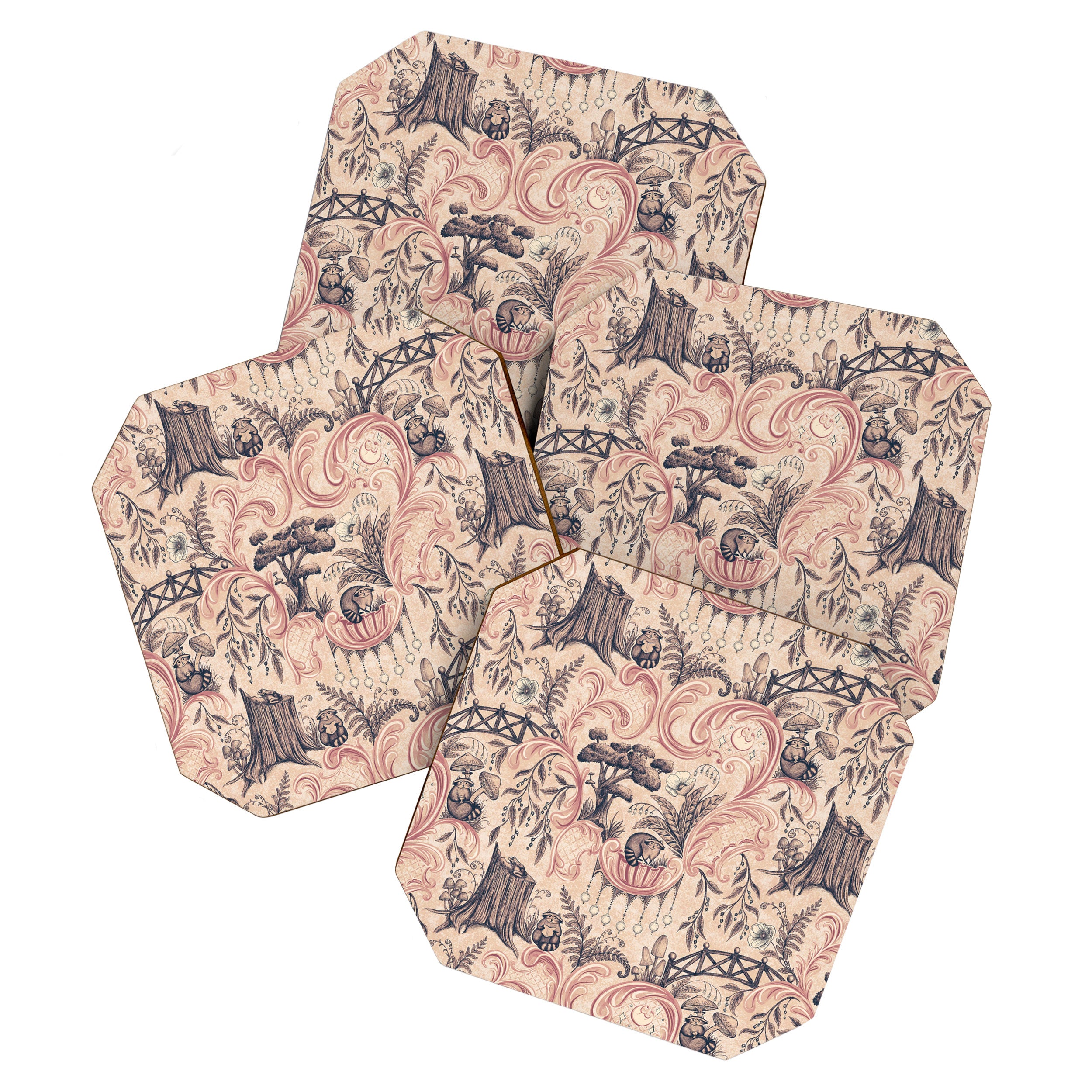 Fairytale Forest Raccoons - pink Coaster Gallery Image 1