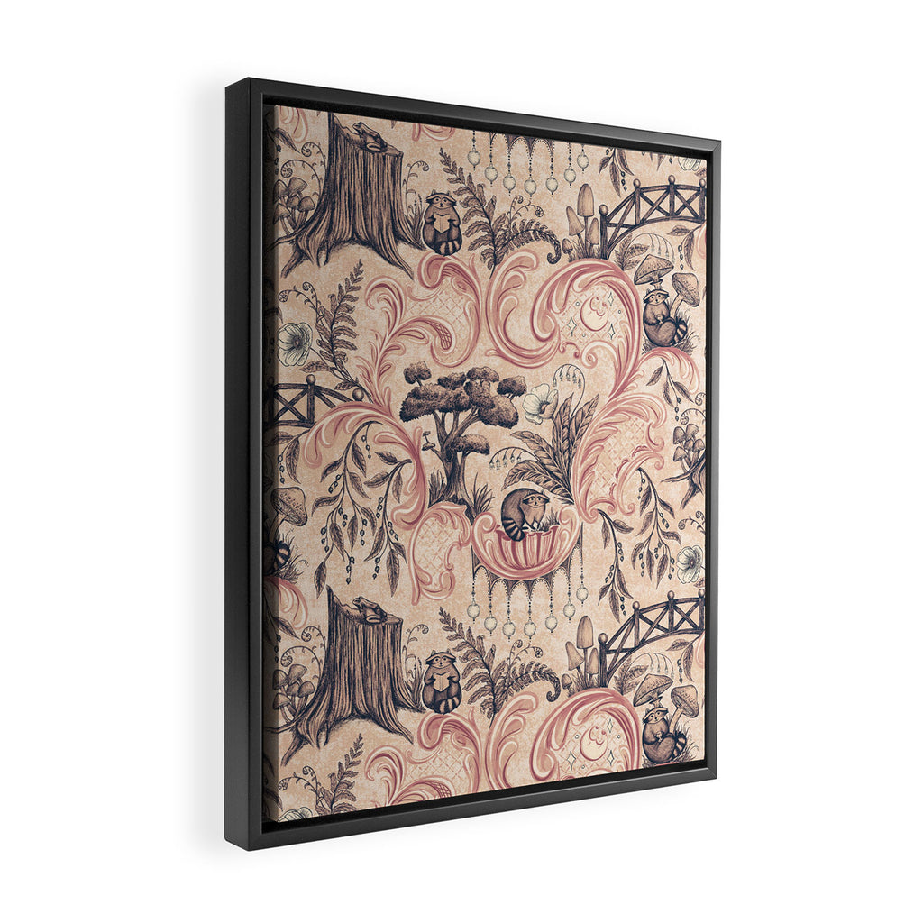 Fairytale Forest Raccoons - pink Framed Canvas Print Gallery Image 2