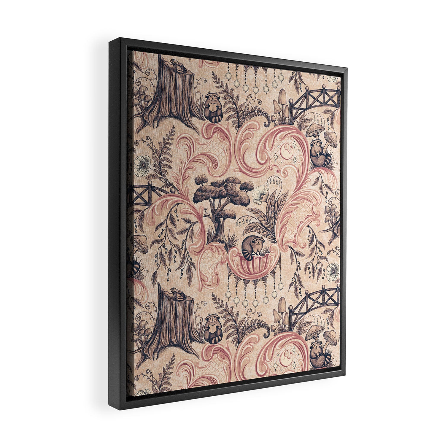 Fairytale Forest Raccoons - pink Framed Canvas Print Gallery Image 2