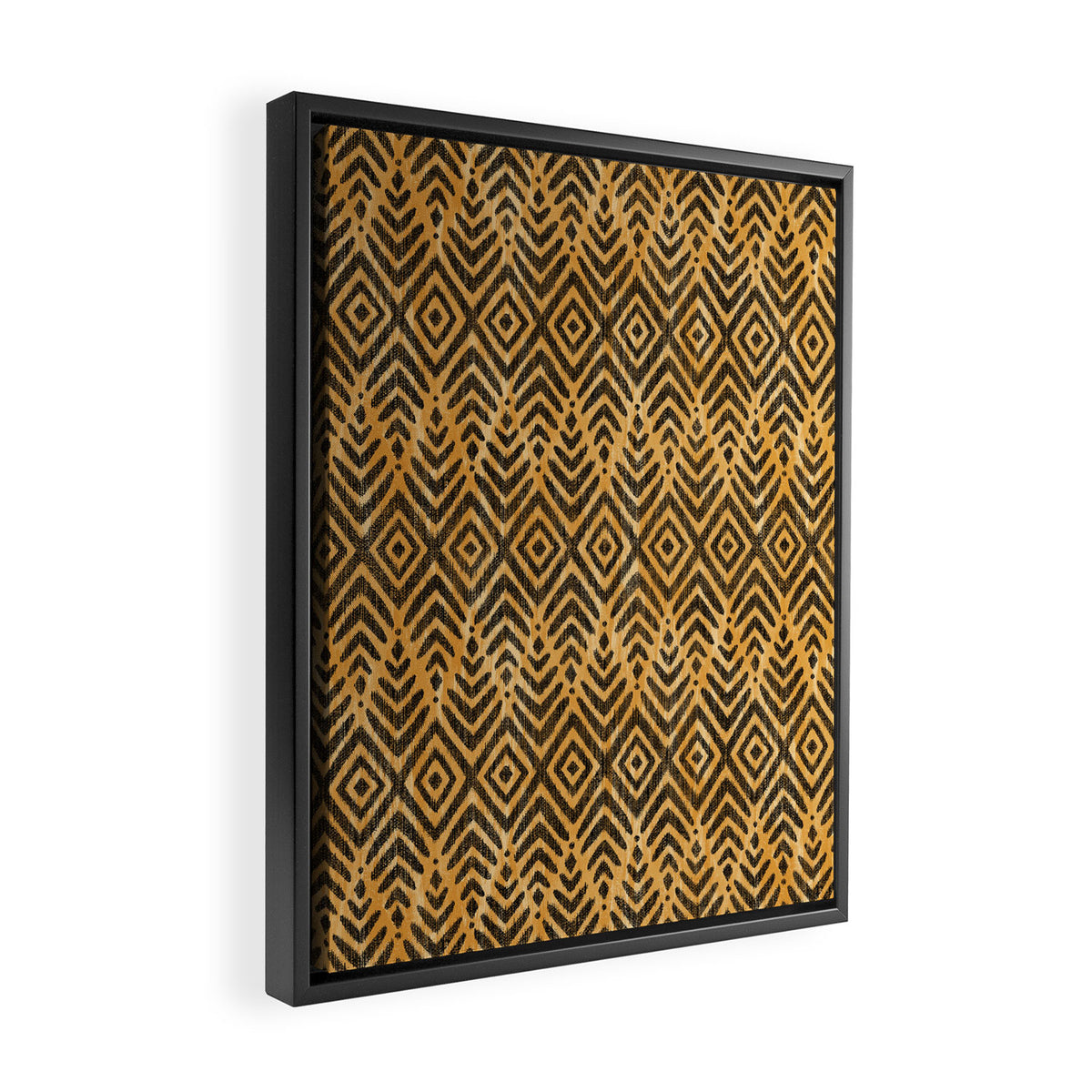 Feather Ikat - Marigold and black Framed Canvas Print Gallery Image 2