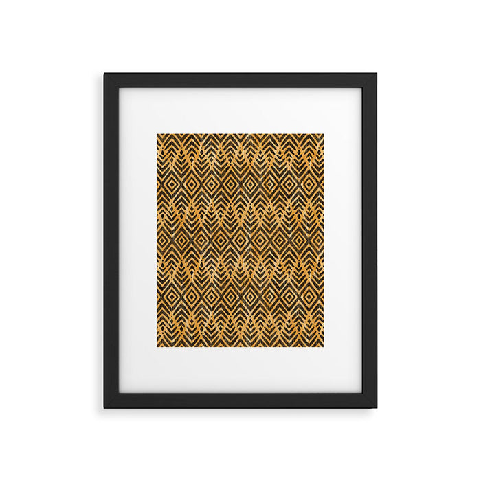 Feather Ikat - Marigold and black Framed Art Print Gallery Image 1