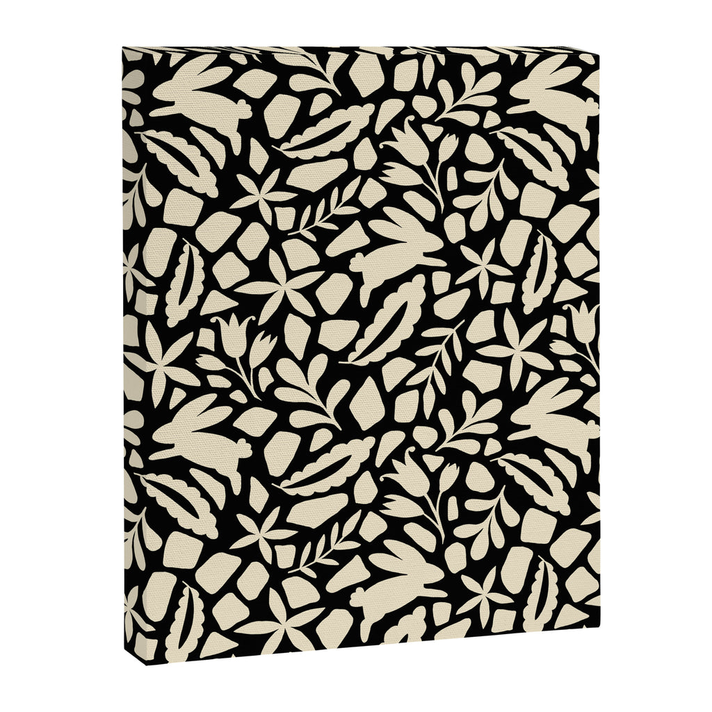 Folk Art Bunnies - black and cream Canvas Print Gallery Image 8