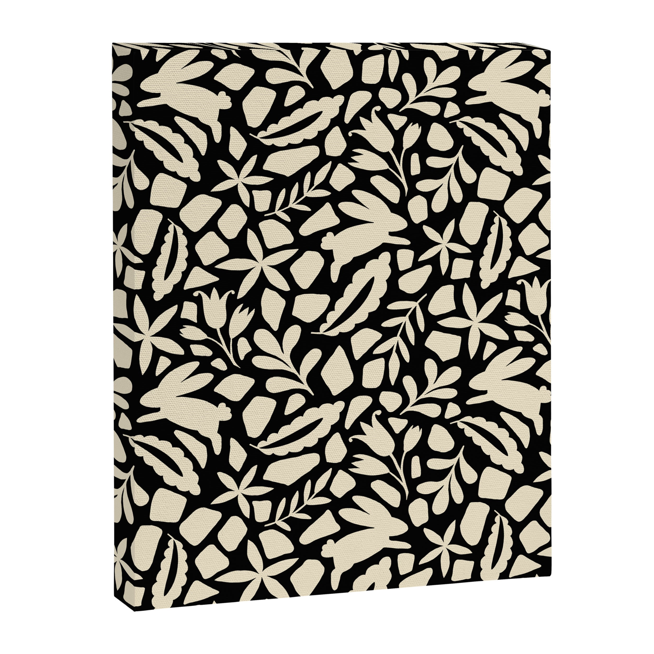 Folk Art Bunnies - black and cream Canvas Print Gallery Image 8