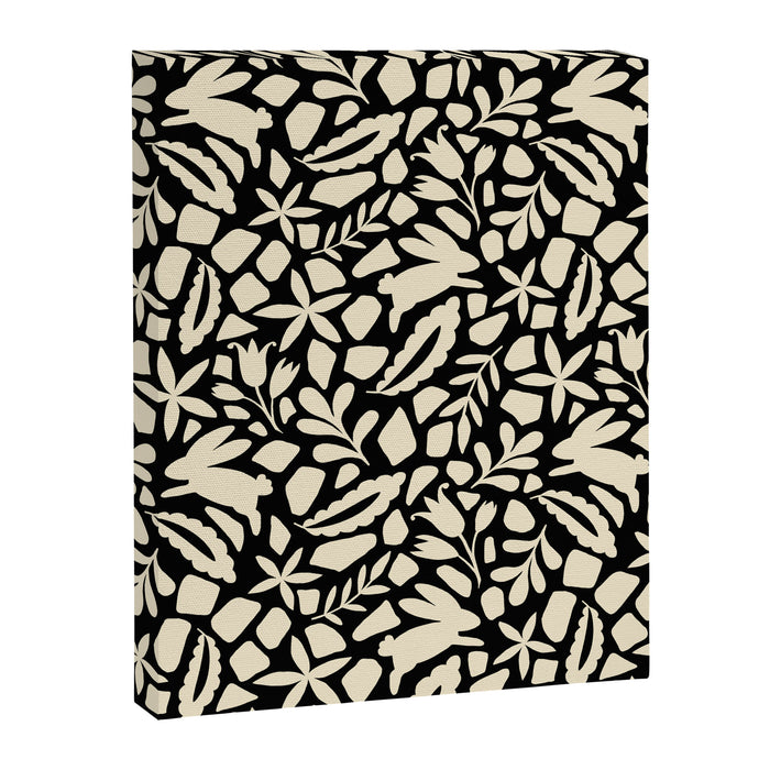 Folk Art Bunnies - black and cream Canvas Print Gallery Image 1
