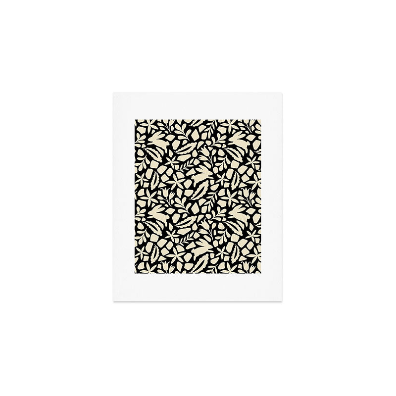 Folk Art Bunnies - black and cream Art Print Gallery Image 1