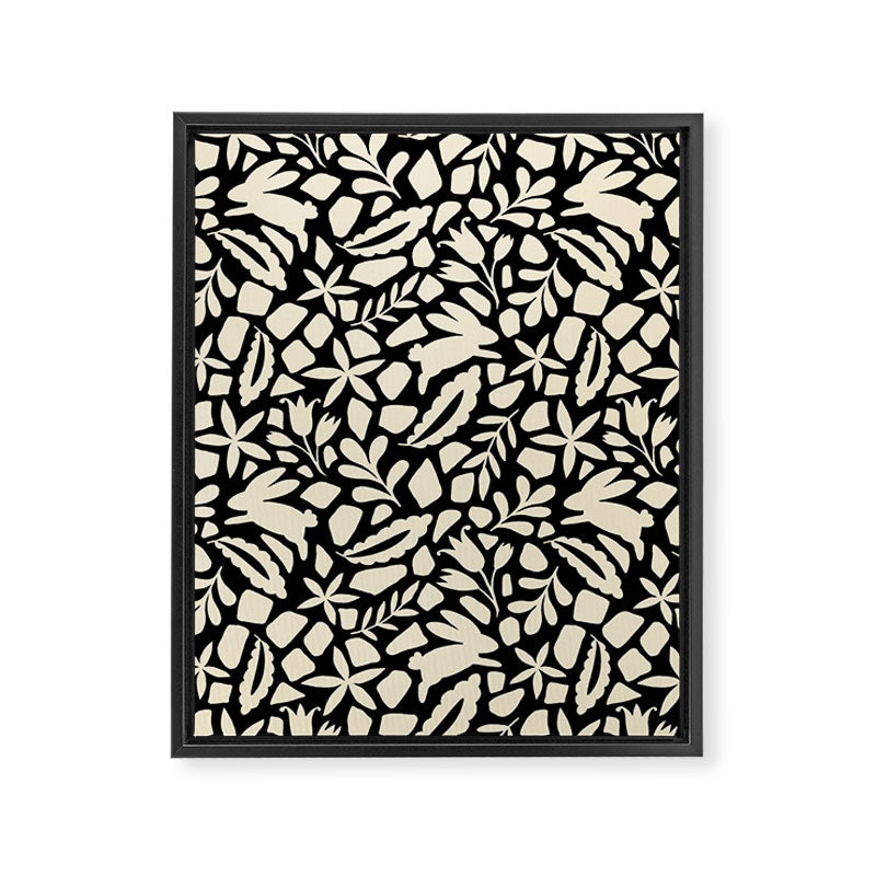 Folk Art Bunnies - black and cream Framed Canvas Print Gallery Image 8