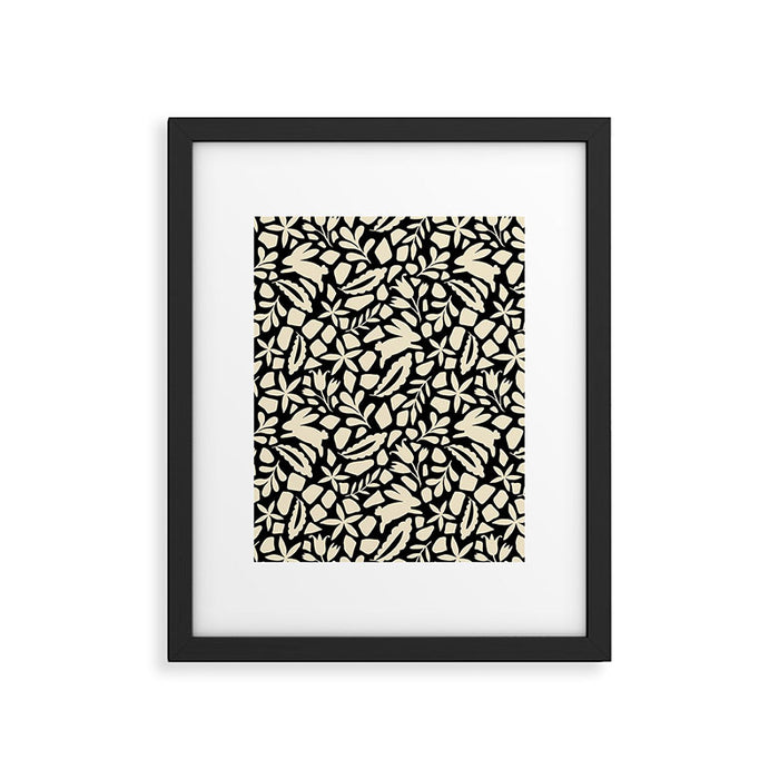Folk Art Bunnies - black and cream Framed Art Print Gallery Image 1