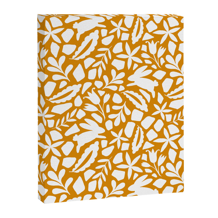 Folk Art Bunnies - Ochre and white Canvas Print Gallery Image 1
