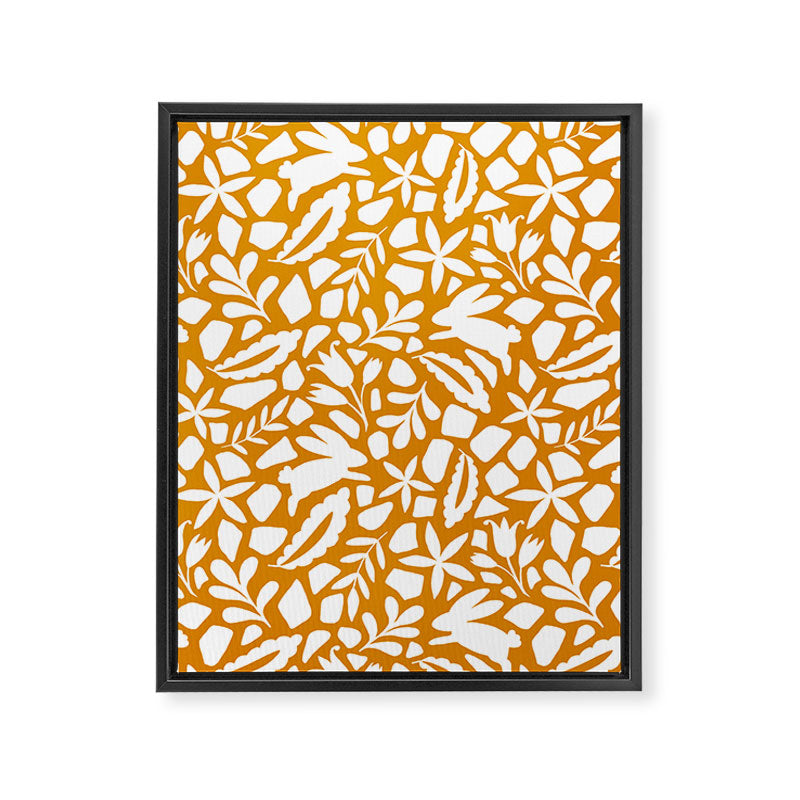 Folk Art Bunnies - Ochre and white Framed Canvas Print Gallery Image 8