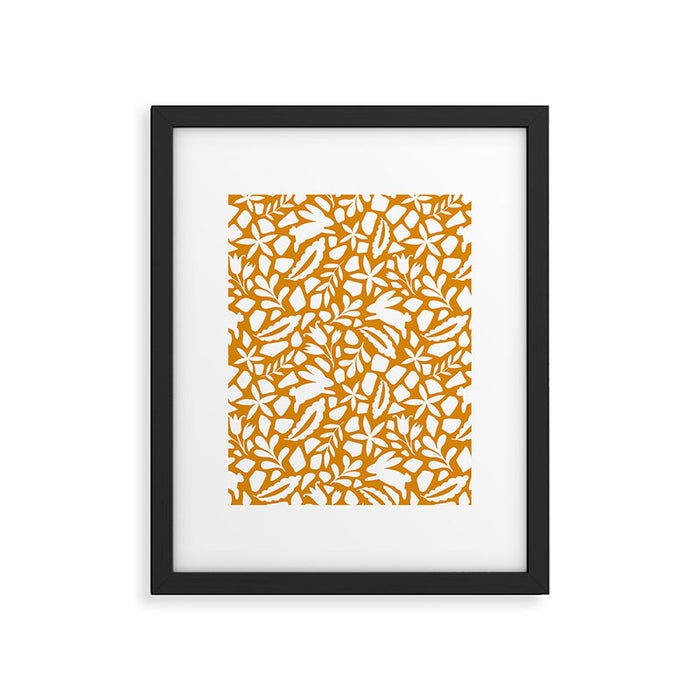 Folk Art Bunnies - Ochre and white Framed Art Print Gallery Image 1
