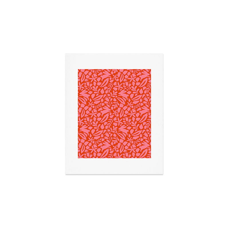 Folk Art Bunnies - Tomato and Pink Art Print Gallery Image 1