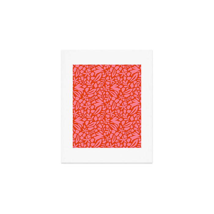 Folk Art Bunnies - Tomato and Pink Art Print Gallery Image 1