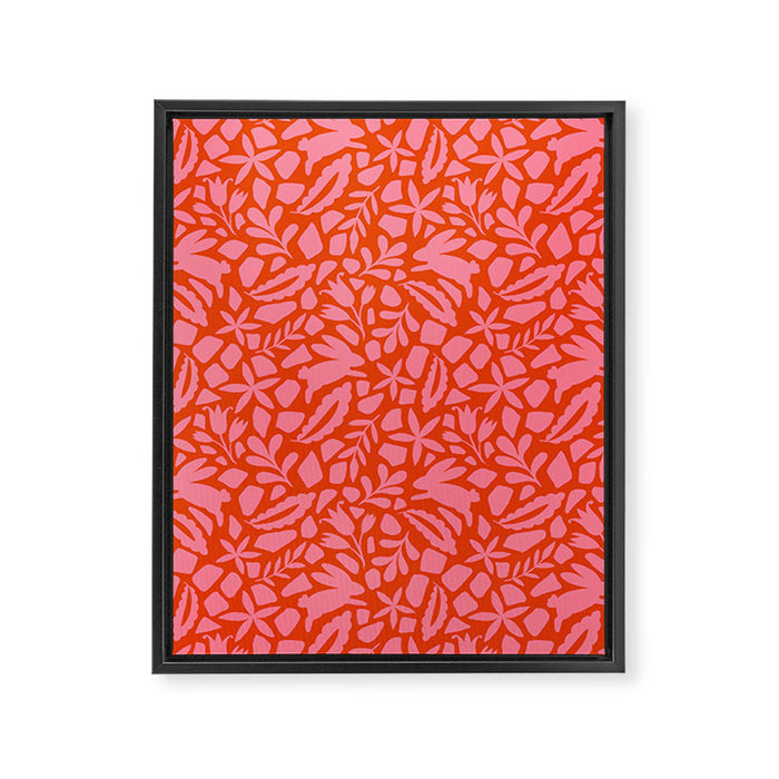 Folk Art Bunnies - Tomato and Pink Framed Canvas Print Gallery Image 1