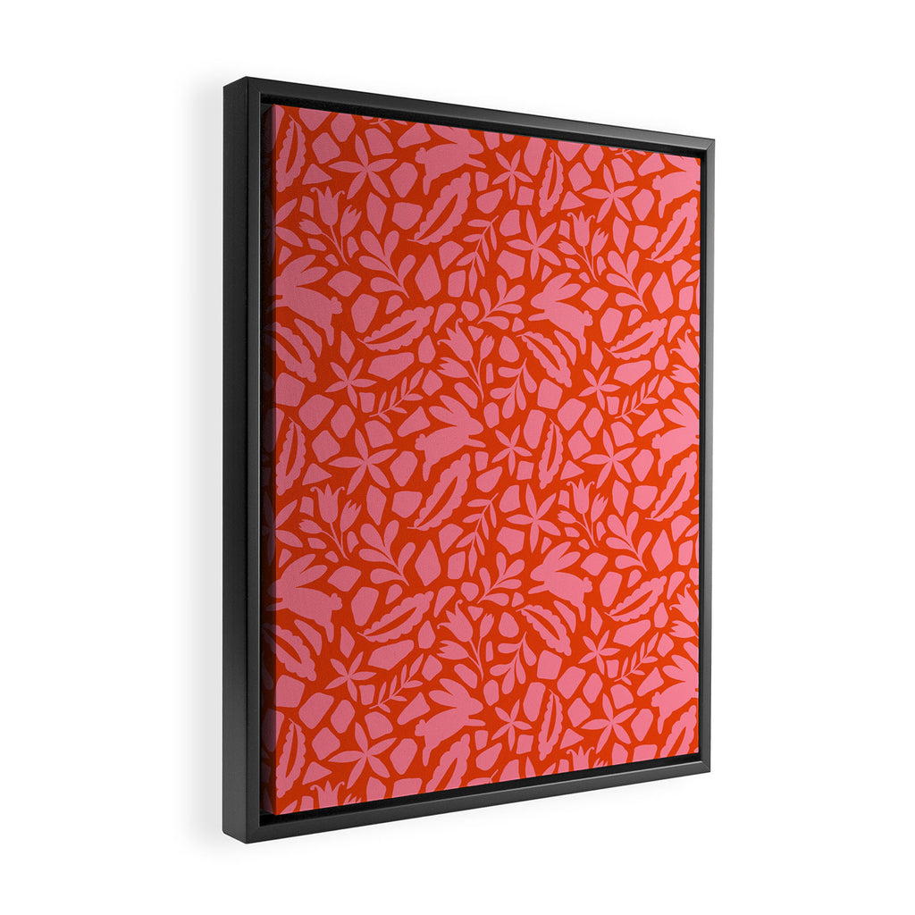 Folk Art Bunnies - Tomato and Pink Framed Canvas Print Gallery Image 2