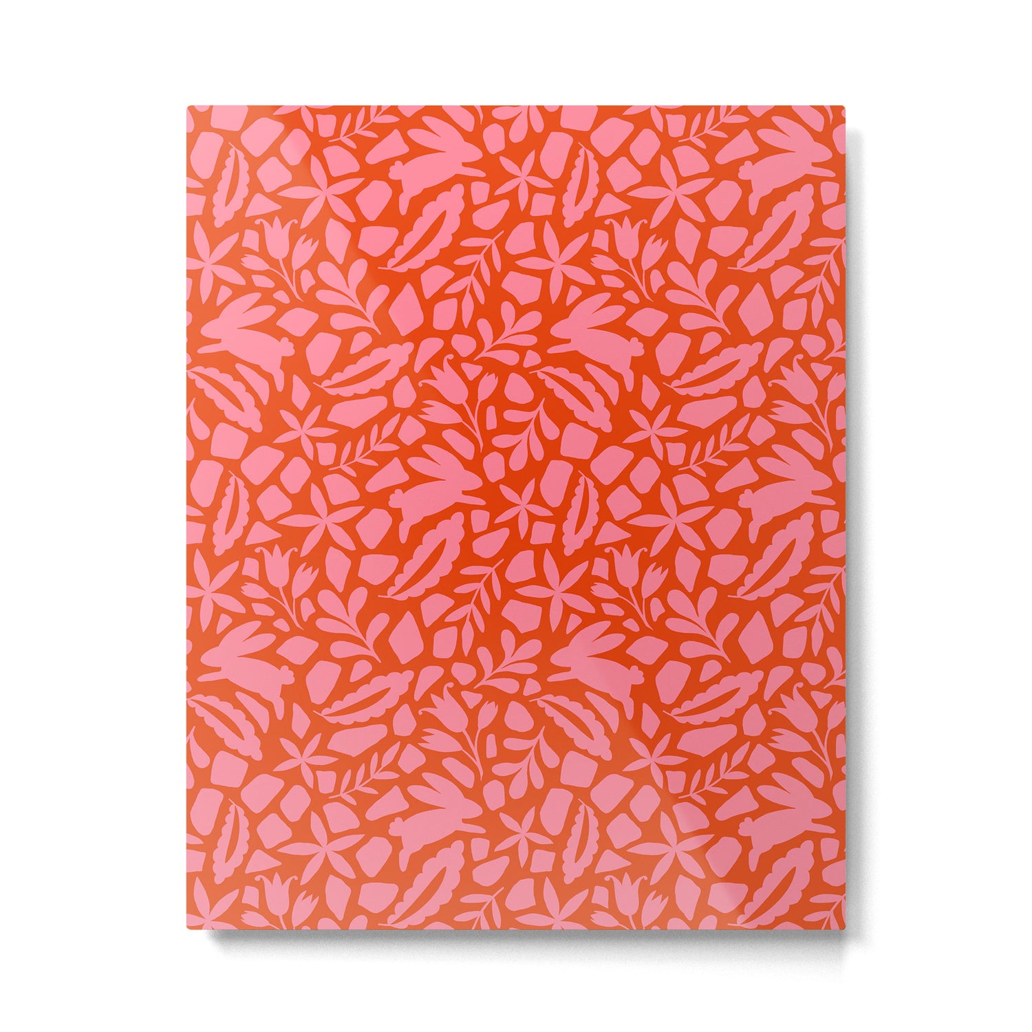 Folk Art Bunnies - Tomato and Pink Metal Print Gallery Image 6