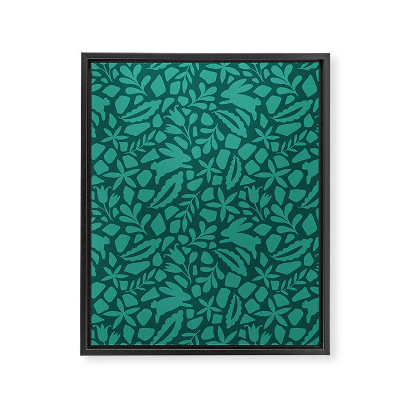 Folk Art Bunnies - Verdigris  Framed Canvas Print Gallery Image 8