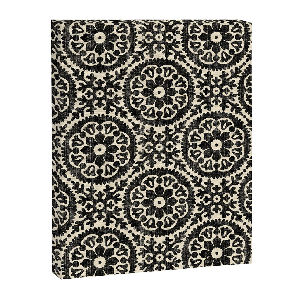 Folk Art Mandala - black and cream Canvas Print Gallery Image 8