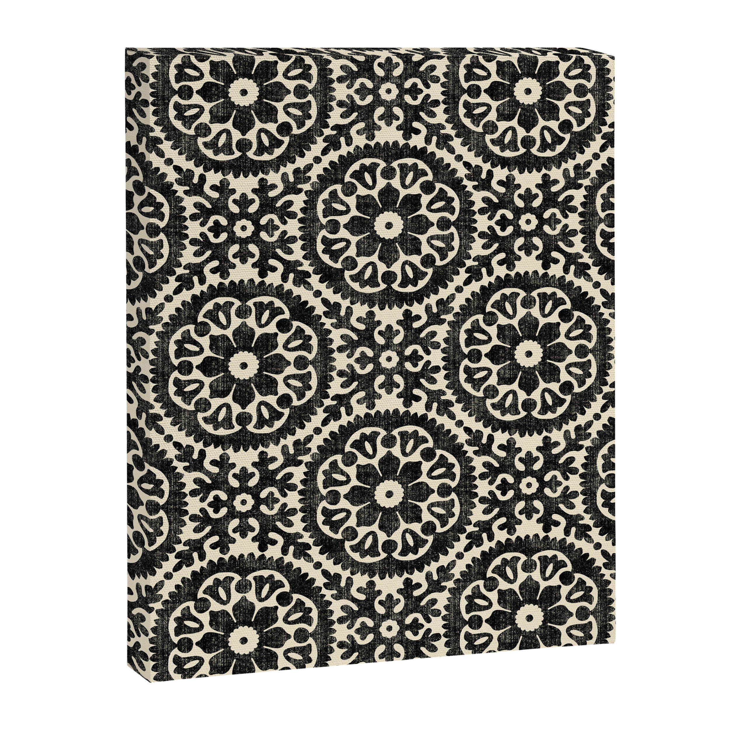 Folk Art Mandala - black and cream Canvas Print Gallery Image 8