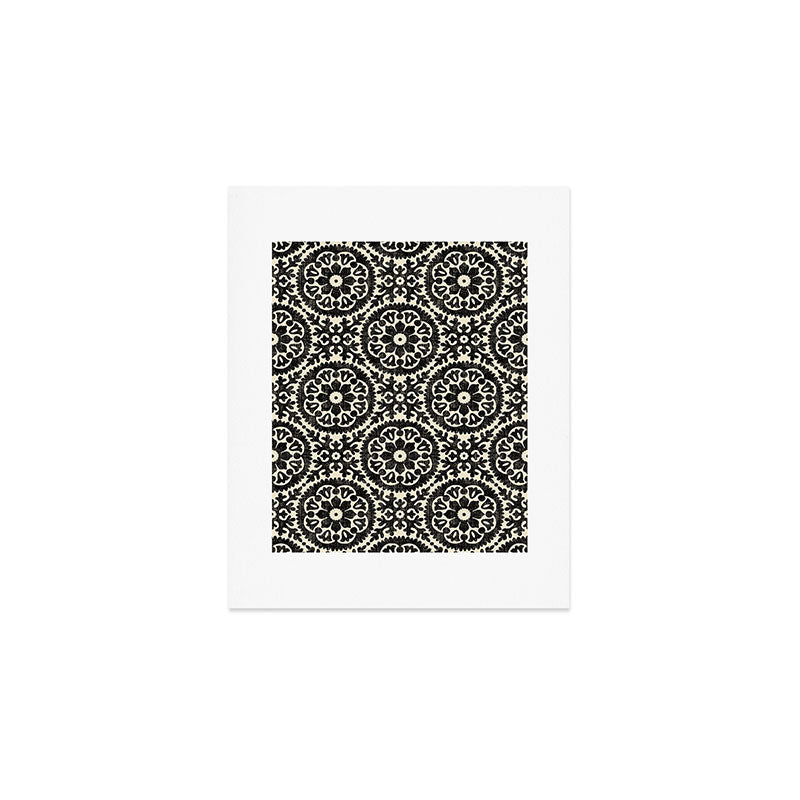 Folk Art Mandala - black and cream Art Print Gallery Image 1
