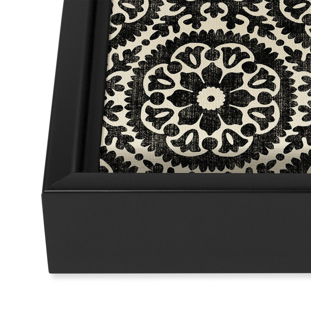 Folk Art Mandala - black and cream Framed Canvas Print Gallery Image 3