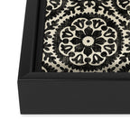 Folk Art Mandala - black and cream Framed Canvas Print Gallery Image 3