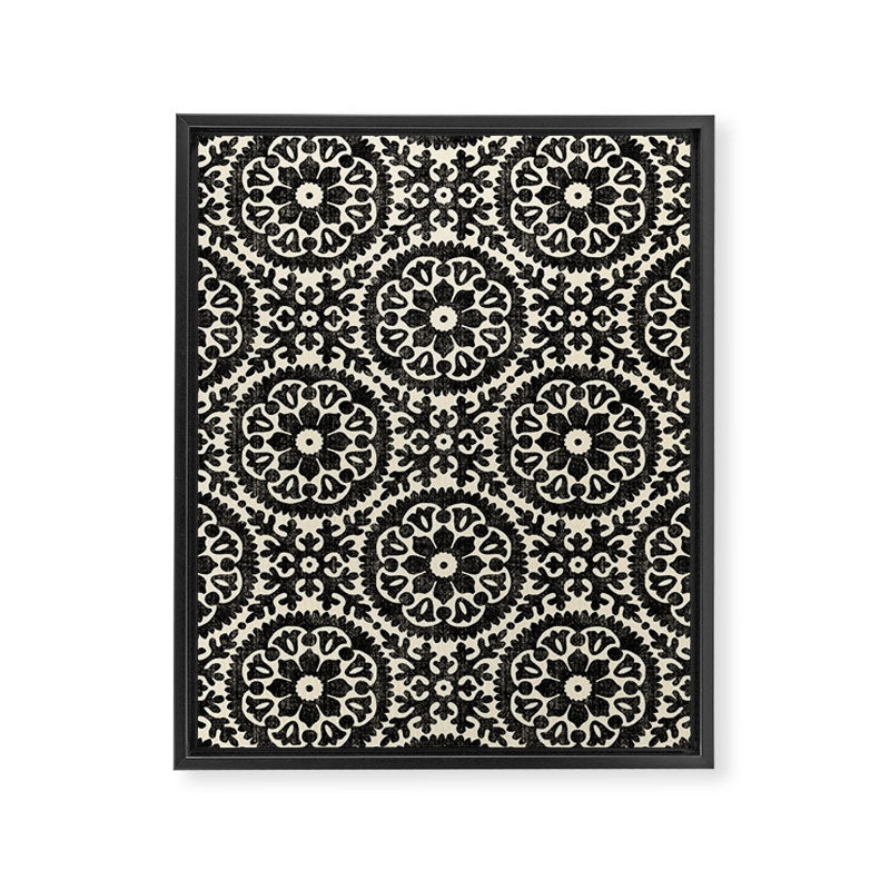 Folk Art Mandala - black and cream Framed Canvas Print Gallery Image 8