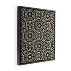 Folk Art Mandala - black and cream Framed Canvas Print Gallery Image 2