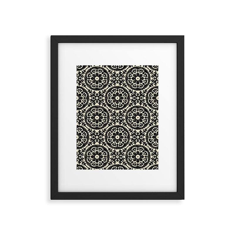 Folk Art Mandala - black and cream Framed Art Print Gallery Image 6