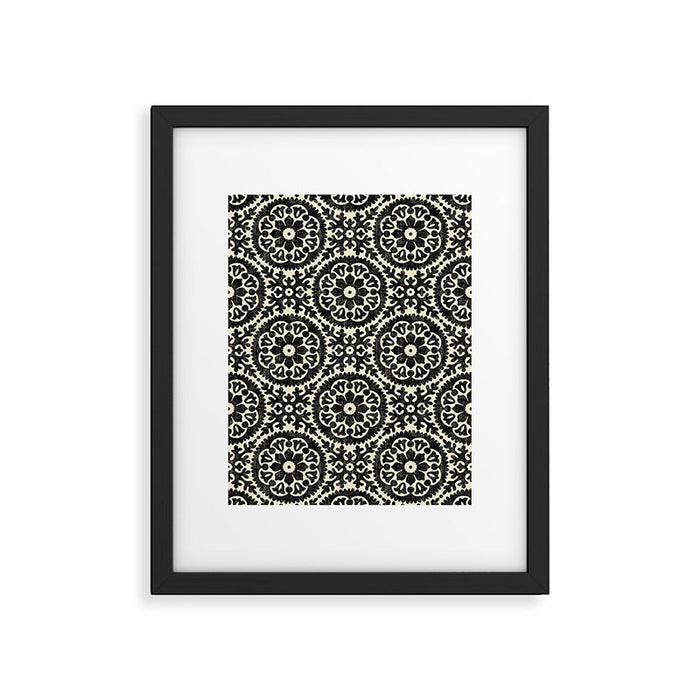 Folk Art Mandala - black and cream Framed Art Print Gallery Image 1